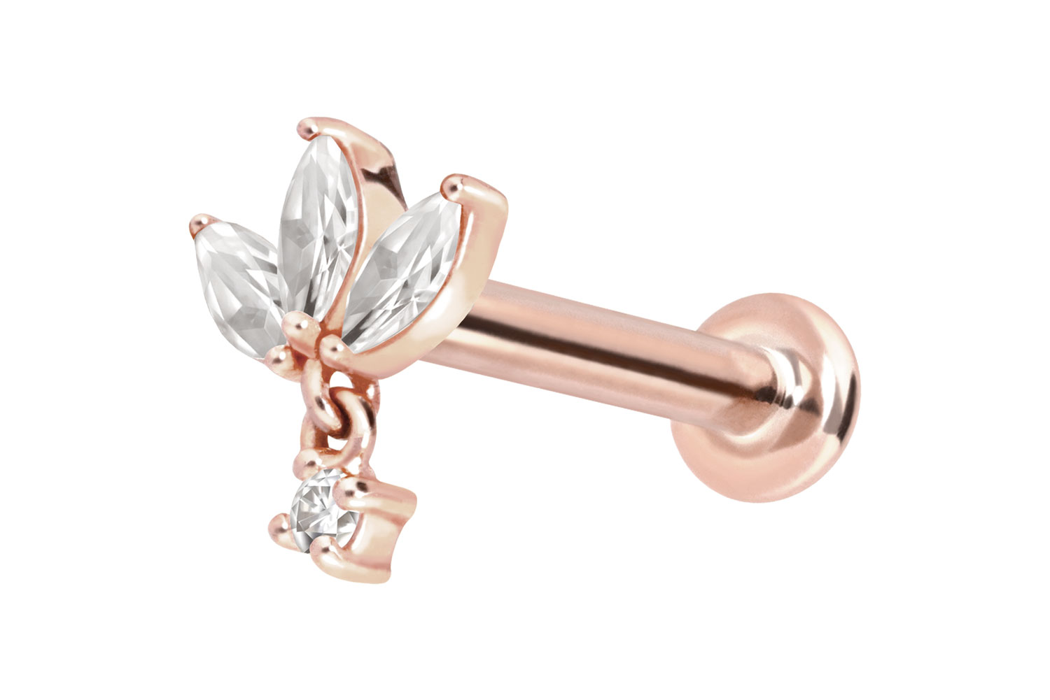 14 Karat Gold Labret Piercing mit Push Fit MOISSANIT-LOTUSBLÜTE